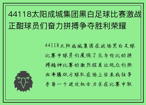44118太阳成城集团黑白足球比赛激战正酣球员们奋力拼搏争夺胜利荣耀